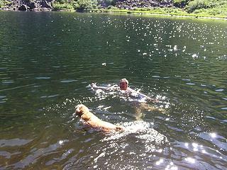 B and Sadie taking a quick dip in Lower Greider
