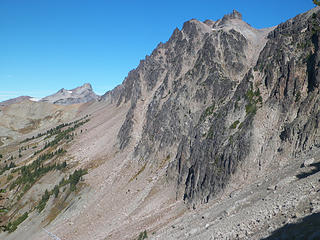 Gully system in the cliffs lead to the summit ridge of Gilbert