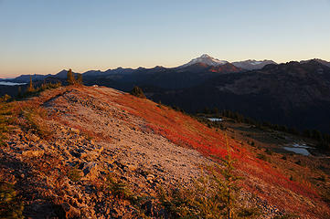 Summit ridge of Benchmark Mountain set on fire by the sunrise