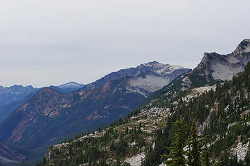 Big Snow Mtn (high peak in middle) and Tank Lakes area (right)