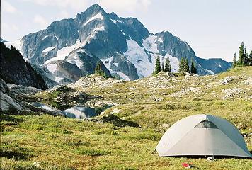My tent and Whatcom Peak.