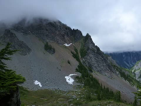 Looking back at Thomson, the notch on the right is where you gain access to the east ridge
