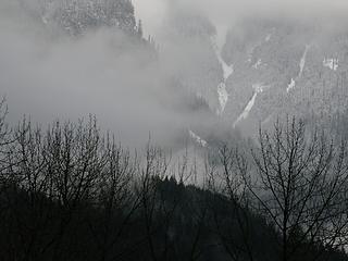 The clearing was failing and new snow was moving in...view of hanging valley of Lake Isabel from Wallace Falls State Park.  Photo on 01.28.08