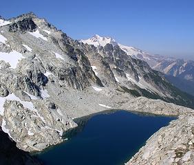 Triad Lake at High Pass and Glacier Peak peeking up over the ridge