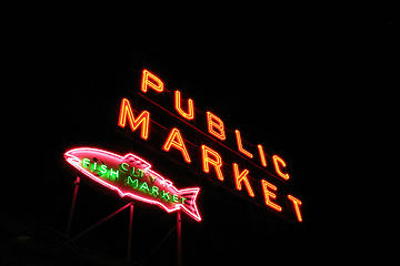 One of the signs at the Pike Place Market in downtown Seattle