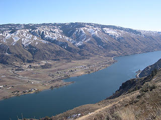 Badger Mountain (back), Orondo  (center), Highway 97A (foreground, right side of river)