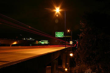 Eastbound on I-90 from Seattle with Bellevue lights visible left center