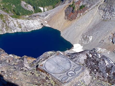 Summit stamp and Chair Peak Lake
