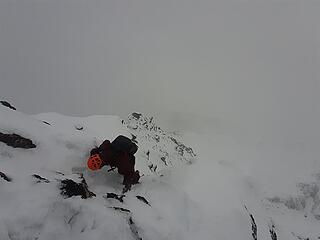 Downclimbing east ridge