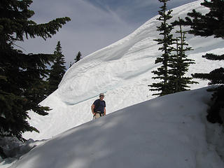 Barry (Middle E) looking for a way around or over the cornice.