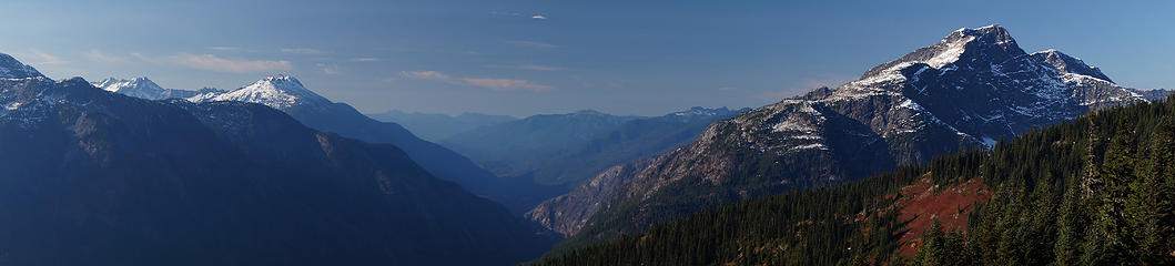 Looking west down the Skagit River drainage. Left is Big Devil, right is Davis
