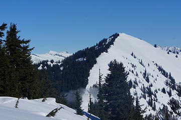 Jove Peak from Union Peak, taking during the return trip. If you zoom in you can see my track in the open sections
