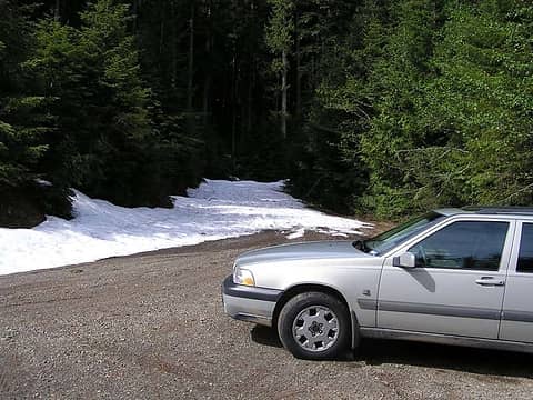 Only car in the lower trailhead parking lot - snow too deep to go any farther towards upper trailhead