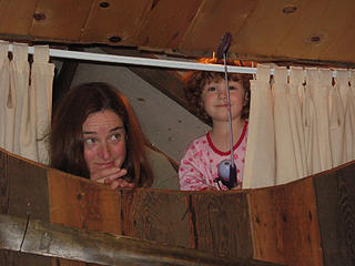 Aunt D and Taylor fishing from the loft