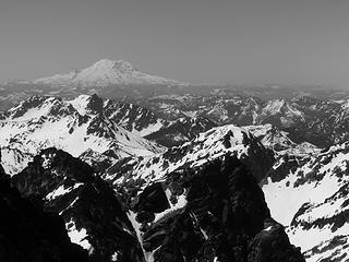 Mount Rainier black and white from theh summit of Eightmile Mountain.