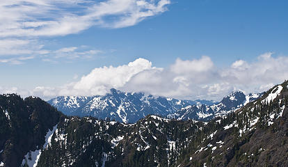 The Sawtooth range to the south. Covered in clouds.