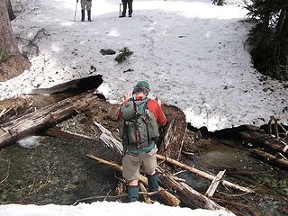 Jim crossing DeRoux Creek