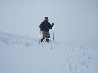 Jim coming down the summit ridge