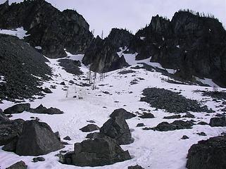 Glissade tracks down the N side of Eightmile Peak
