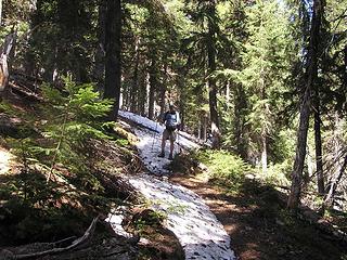 Some snow still on the trail on back side of Iron Bear