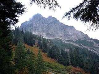 A look at Sperry Peak from lower Wirtz Basin, before the fog rolled in.
