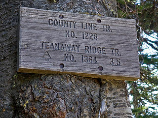 This sign is about 50' easterly from where the County Line trail intersects the Miller Peak trail.