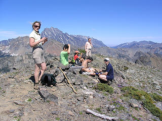 Vicki, Bingram, Yumi, Christian, Eastking, and Jason on the summit of Hawkins