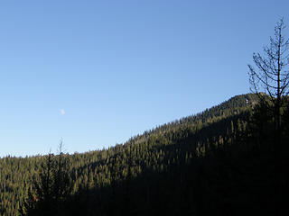 Koppen Mountain and moon on way down from Hawkins.