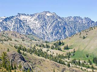 Enchantments as seen thru the pass between (Big) Navaho on left an The Brothers on the right.