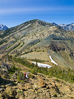 Chuck descending from Little Navaho summit to saddle