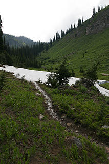 Ascending out of the Foley Basin, toward the Siamese Lakes, proposed Great Burn Wilderness Area, Montana.