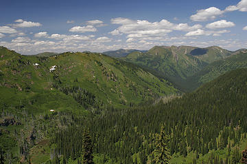 The Straight Creek drainage from near our high point along the Bitterroot Divide between Idaho and Montana.