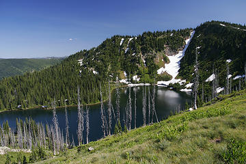 Upper Siamese Lake from the ridge, proposed Great Burn Wilderness, Bitterroot Divide, Montana.