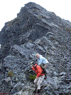 Heading back down off the summit block