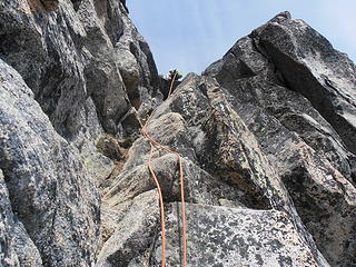 Rappel down the 4th class gully