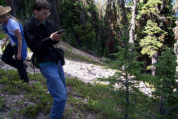 Todd marking a point on the GPS.
