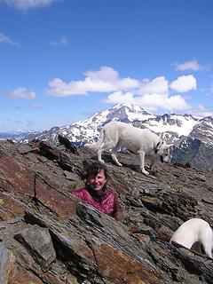 Joanna and 1 1/2 Bad dogs on summit