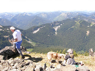 Campers with dog on Rock Mtn summit.