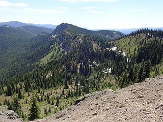 East peak of Blowout and the basin below through which we would return.