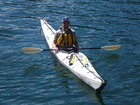 Marcel Ray in his folding kayak