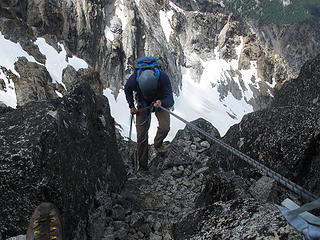 John rappelling off the west ridge