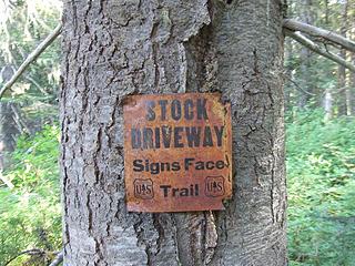 Stock Driveway sign near the junction of Mule Creek and Whitepine Creek.