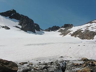 Looking up the Pilz Glacier. Luahna at left.