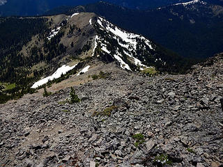 Looking down the route on Bismarck from near the summit. Point 6816 below.