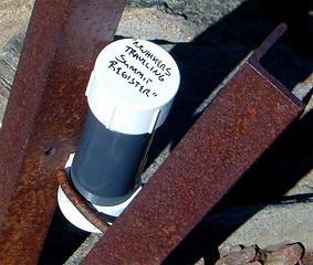 Heres a shot of the official "NWHikers Traveling Summit Register". Taken from the summit of Poe Mtn.
