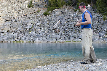 Dude reels in another trout at Snowking Lake
