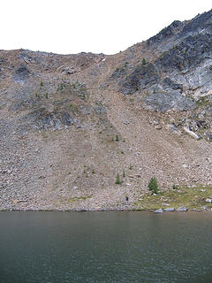 Scree and talus slope we descended to Sheep Lake on cross country route from Peave Pass.