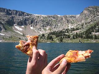 pizza lunch at Lake Solitude