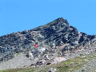 Approaching the summit of Whittier Peak. The red circle makes the highest point that I was able to reach before I turned around.