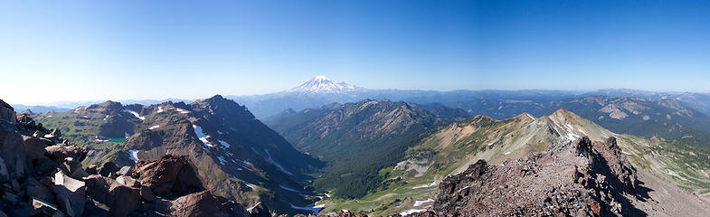 Panorama from near the top of Old Snowy Mountain in the Goat Rocks Wilderness in Washington State.